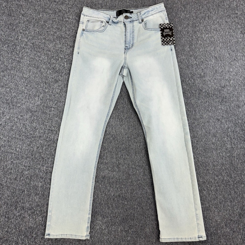 Rebel Vengeance Light Wash Straight Jeans Skull Embroidered‎ Men's 30x30 NWT